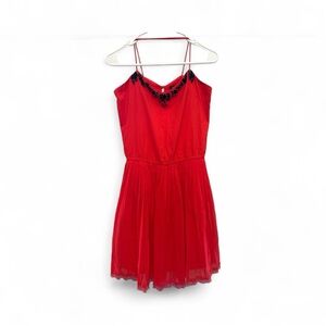 2010’s Era Victoria's Secret Red Dress with Black Jewel Collar Embellishments XS